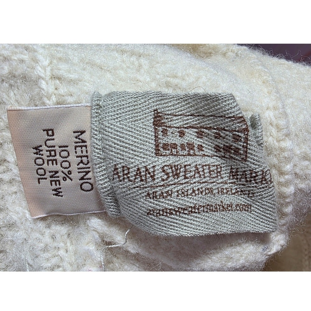 Aran Sweater Market Irish Merino Wool Poncho Cape Cream Cable Knit OS - Picture 6 of 8